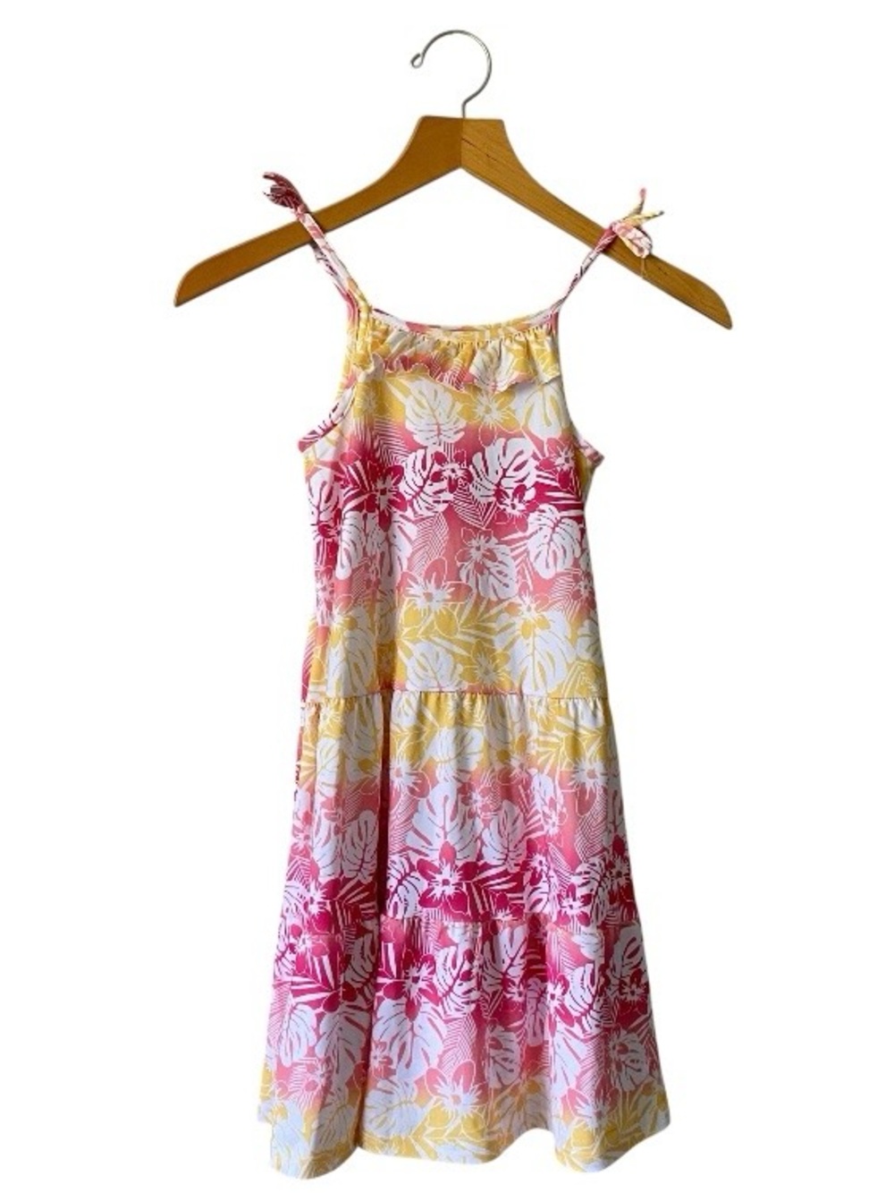 Tommy Bahama Girls Dress 7 Pink Tropical Floral Tiered Sundress Summer Vacation